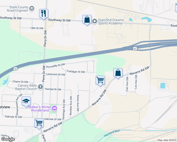 map of restaurants, bars, coffee shops, grocery stores, and more near 2244 Times Avenue Southwest in Canton