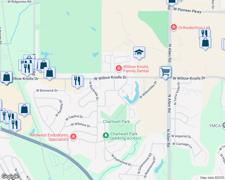 map of restaurants, bars, coffee shops, grocery stores, and more near 3005 West Wildlife Drive in Peoria