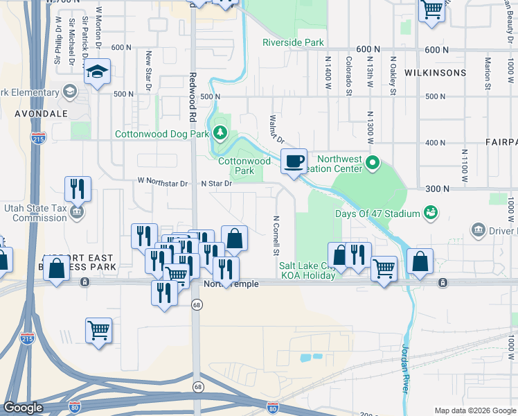 map of restaurants, bars, coffee shops, grocery stores, and more near 240 North Winter Street in Salt Lake City