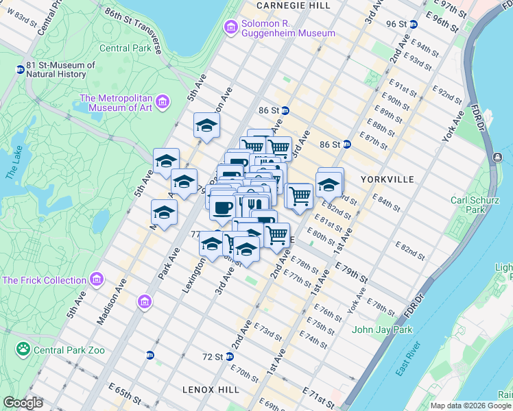 map of restaurants, bars, coffee shops, grocery stores, and more near in New York