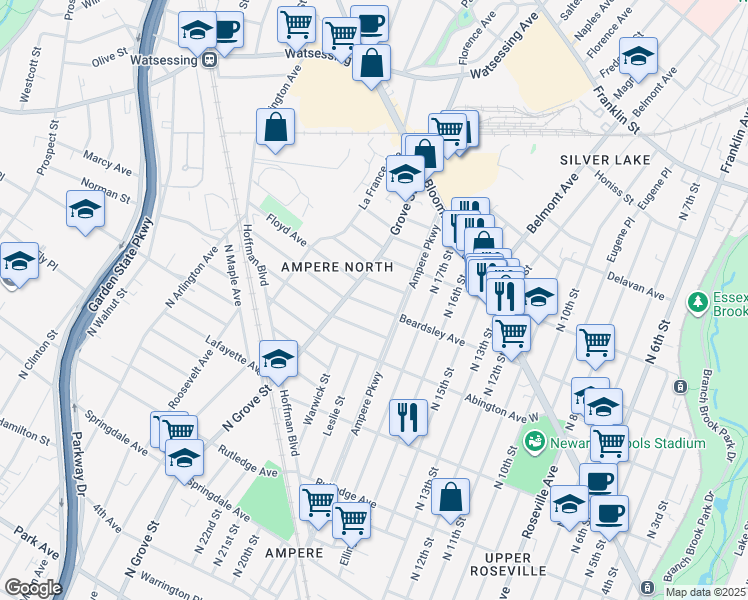 map of restaurants, bars, coffee shops, grocery stores, and more near 426 Beardsley Avenue in Bloomfield