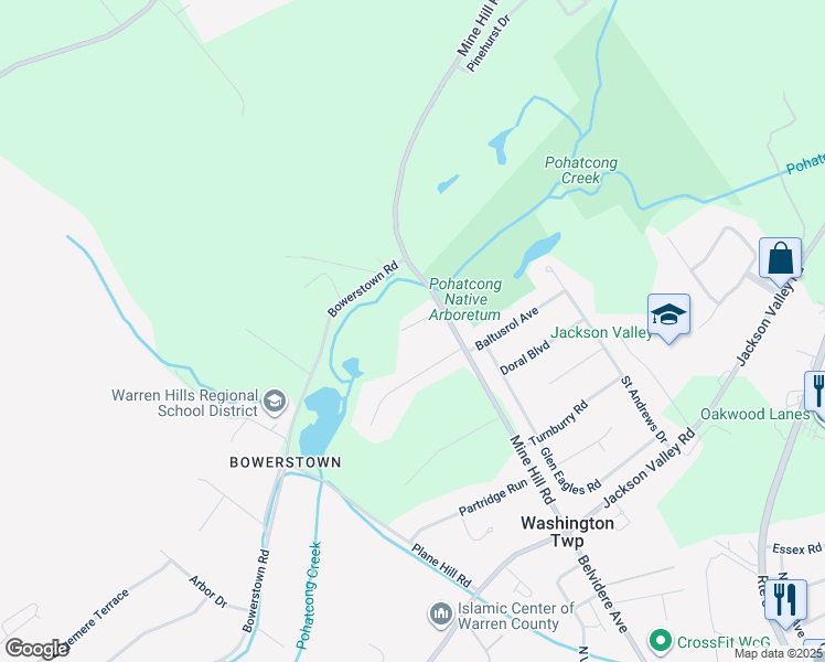 map of restaurants, bars, coffee shops, grocery stores, and more near 32 Bense Court in Washington
