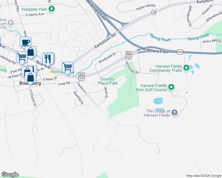 map of restaurants, bars, coffee shops, grocery stores, and more near 508 West Drive in Boalsburg