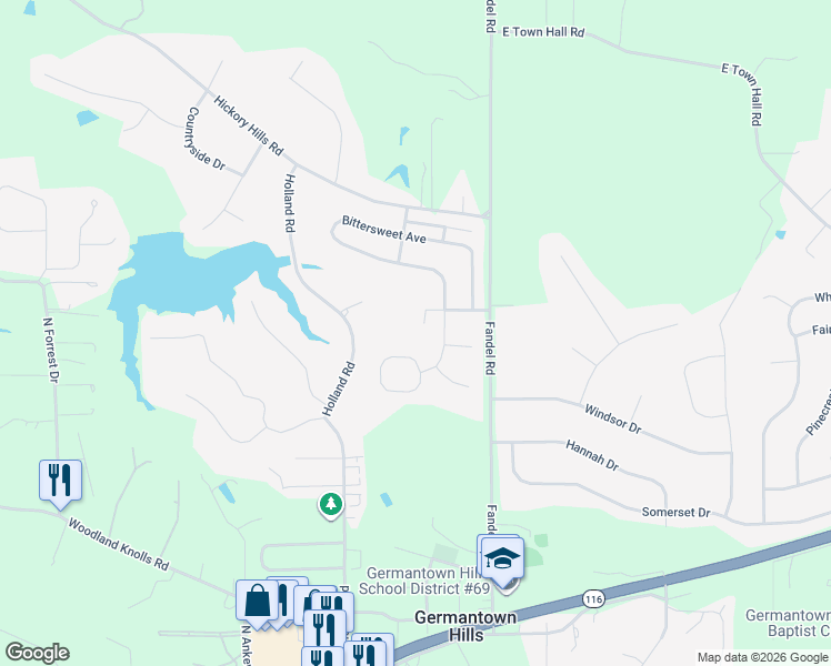 map of restaurants, bars, coffee shops, grocery stores, and more near Karagen Circle in Germantown Hills