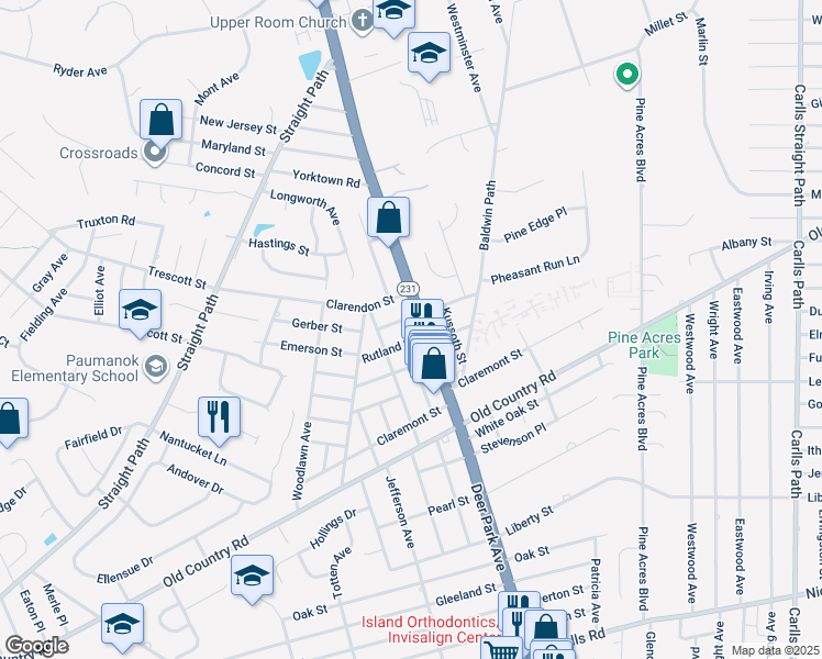 map of restaurants, bars, coffee shops, grocery stores, and more near 2178 Deer Park Avenue in Deer Park
