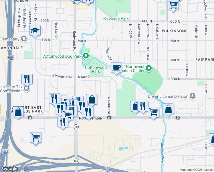 map of restaurants, bars, coffee shops, grocery stores, and more near 251 North Cornell Street in Salt Lake City