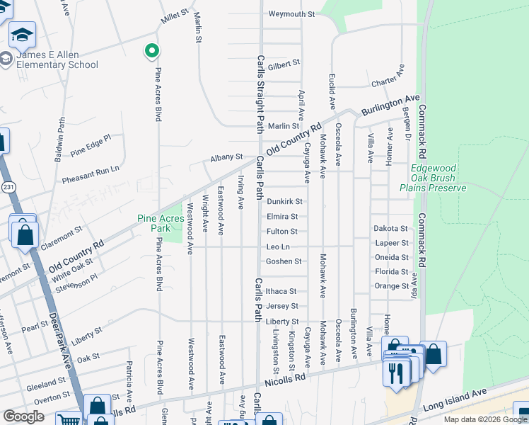 map of restaurants, bars, coffee shops, grocery stores, and more near 7 Fulton Street in Deer Park