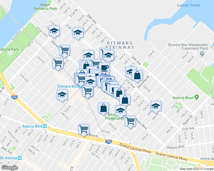 map of restaurants, bars, coffee shops, grocery stores, and more near in Queens