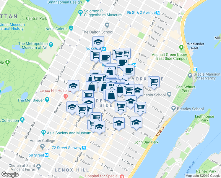 map of restaurants, bars, coffee shops, grocery stores, and more near in New York