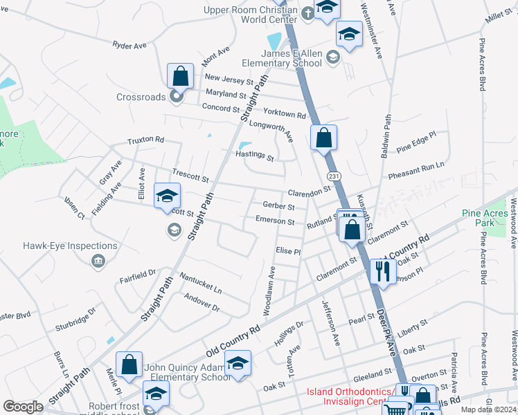 map of restaurants, bars, coffee shops, grocery stores, and more near 20 Gerber Street in Dix Hills