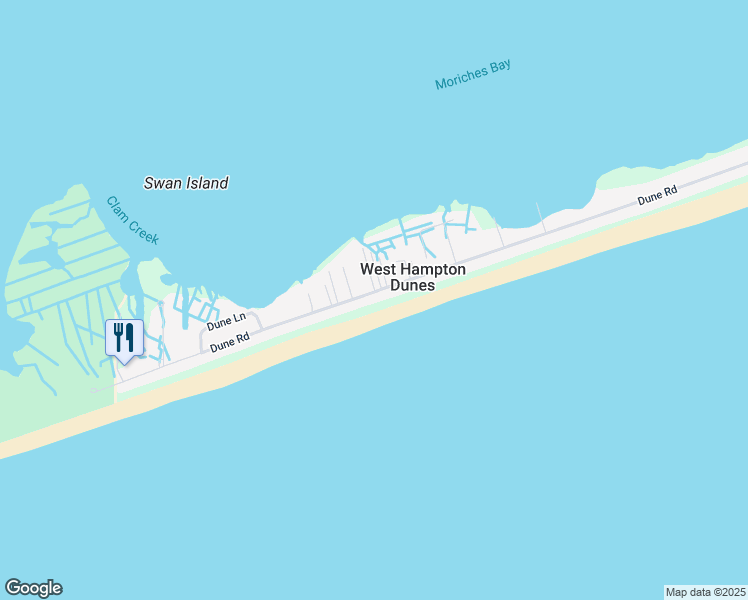 map of restaurants, bars, coffee shops, grocery stores, and more near 851 Dune Road in Westhampton Beach