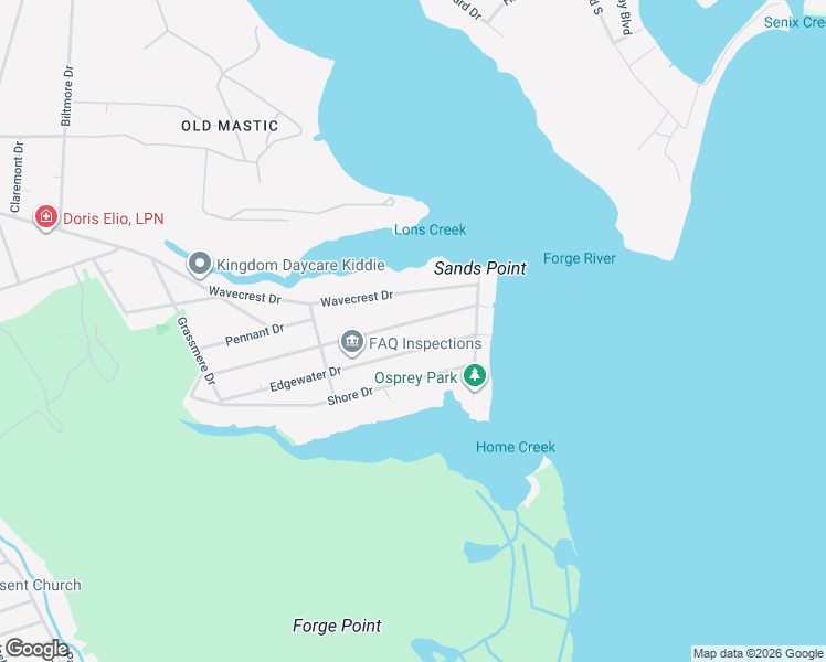 map of restaurants, bars, coffee shops, grocery stores, and more near 24 Spar Drive in Mastic Beach