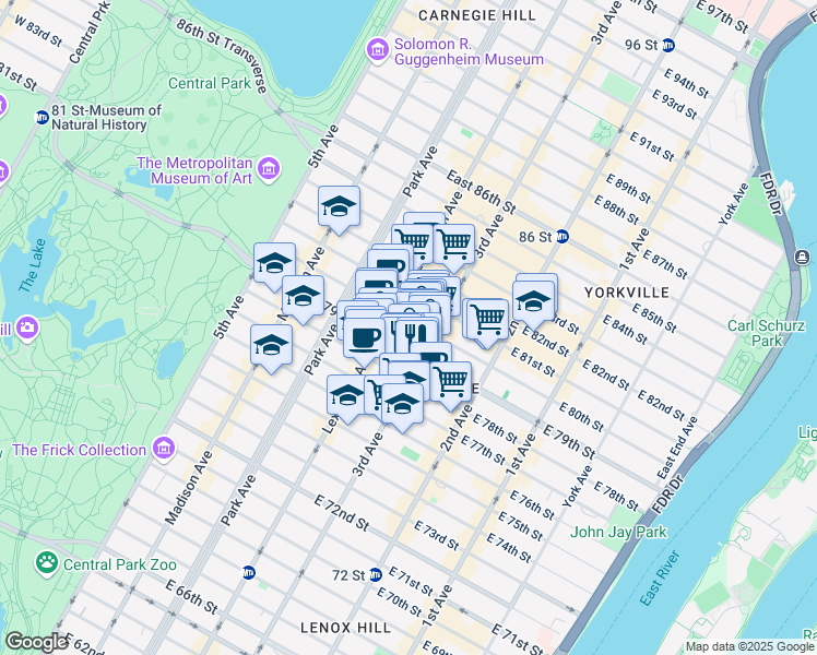 map of restaurants, bars, coffee shops, grocery stores, and more near in New York