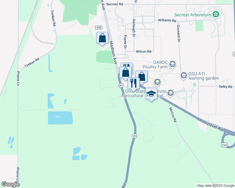 map of restaurants, bars, coffee shops, grocery stores, and more near 2011 Millersburg Road in Wooster