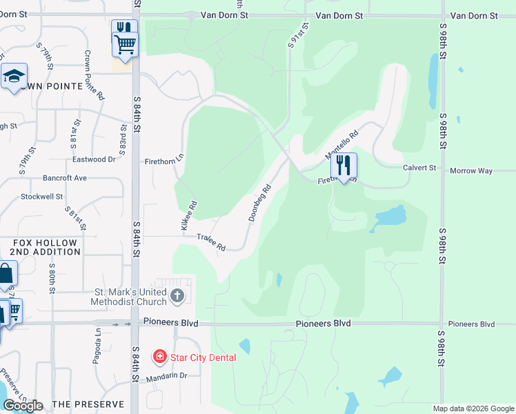 map of restaurants, bars, coffee shops, grocery stores, and more near 3720 Doonbeg Road in Lincoln
