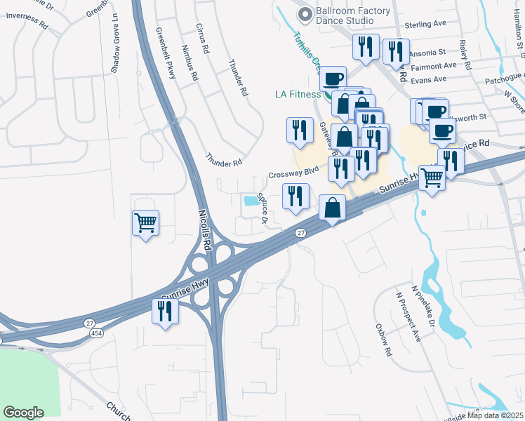 map of restaurants, bars, coffee shops, grocery stores, and more near in Holbrook