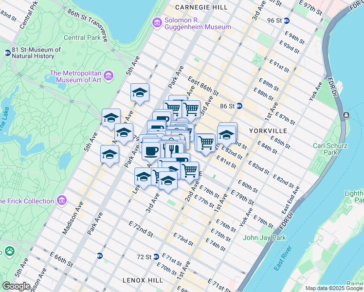 map of restaurants, bars, coffee shops, grocery stores, and more near in New York