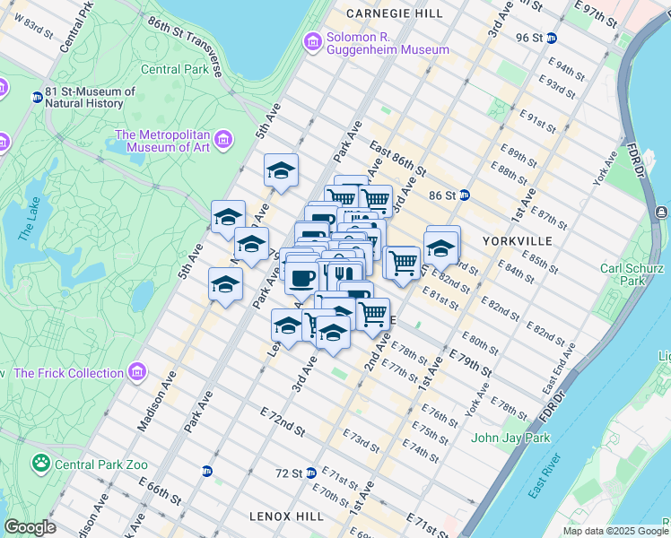 map of restaurants, bars, coffee shops, grocery stores, and more near in New York