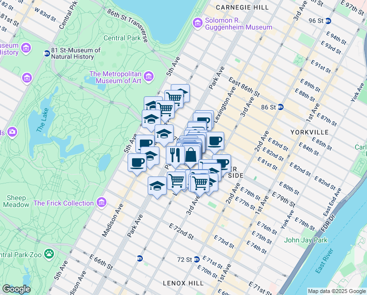 map of restaurants, bars, coffee shops, grocery stores, and more near in New York