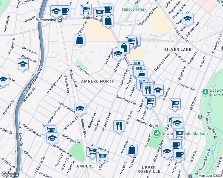 map of restaurants, bars, coffee shops, grocery stores, and more near 426 Beardsley Avenue in Bloomfield