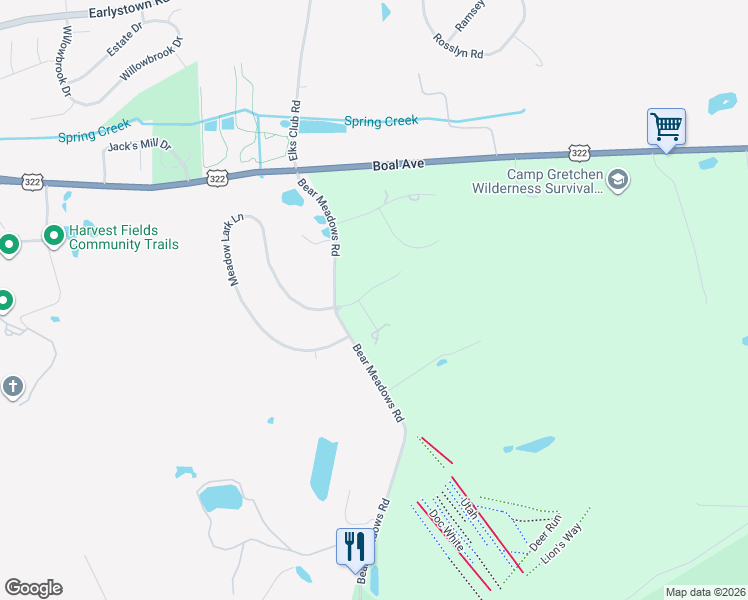 map of restaurants, bars, coffee shops, grocery stores, and more near 101-199 Gaylord Lane in Boalsburg