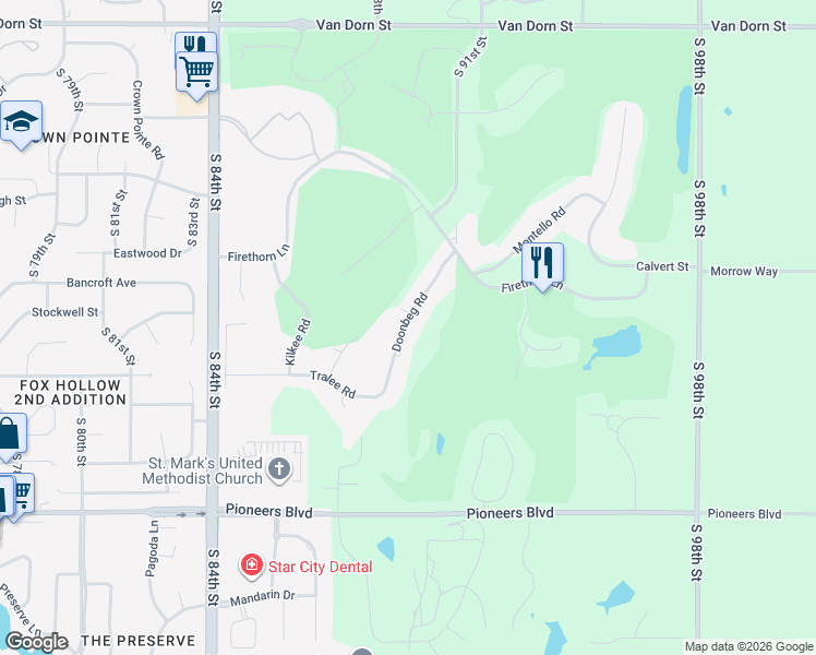 map of restaurants, bars, coffee shops, grocery stores, and more near 3720 Doonbeg Road in Lincoln