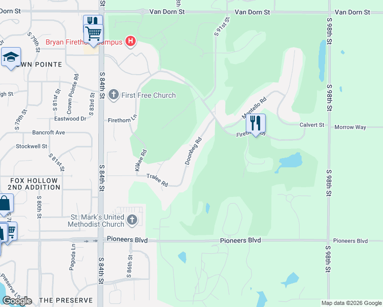 map of restaurants, bars, coffee shops, grocery stores, and more near 3720 Doonbeg Road in Lincoln