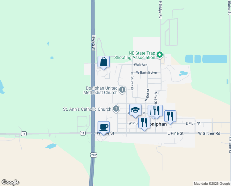map of restaurants, bars, coffee shops, grocery stores, and more near 400-498 West Walnut Street in Doniphan