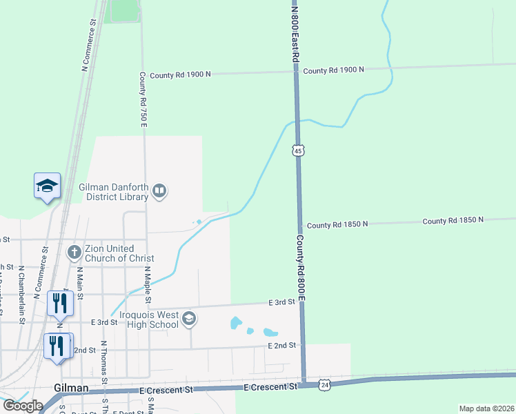 map of restaurants, bars, coffee shops, grocery stores, and more near 1810 U.S. 45 in Gilman