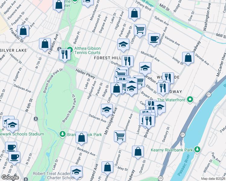 map of restaurants, bars, coffee shops, grocery stores, and more near 699 Clifton Avenue in Newark