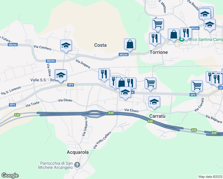 map of restaurants, bars, coffee shops, grocery stores, and more near 3 Via Greco in Piazza del Galdo-sant'angelo
