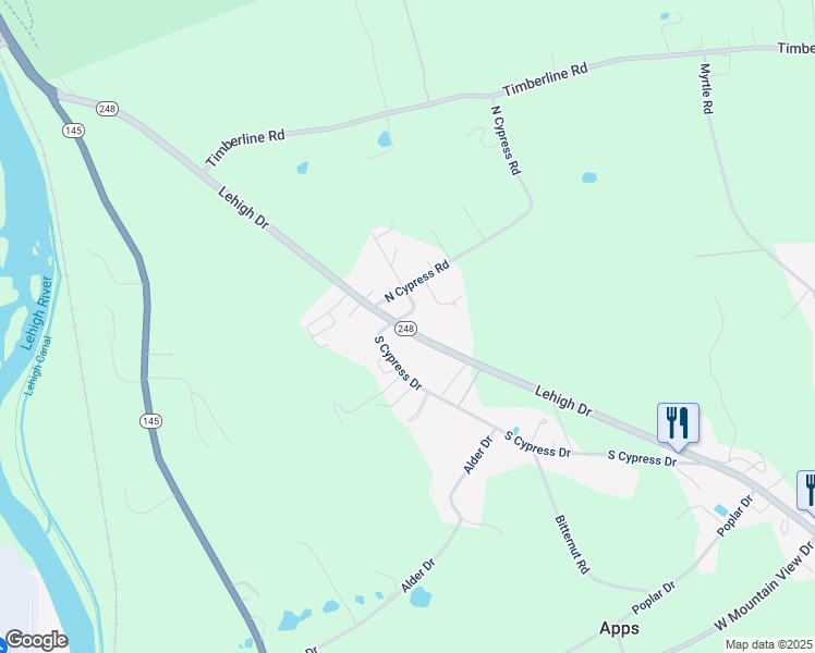 map of restaurants, bars, coffee shops, grocery stores, and more near 4818 Lehigh Drive in Walnutport