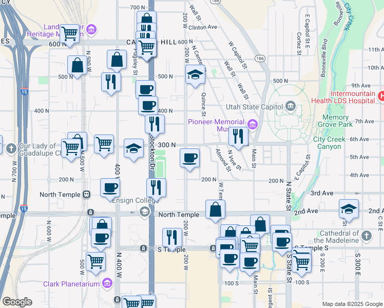 map of restaurants, bars, coffee shops, grocery stores, and more near 202 West 300 North in Salt Lake City