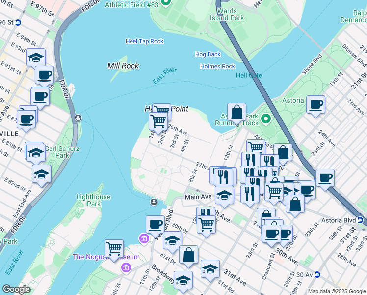 map of restaurants, bars, coffee shops, grocery stores, and more near in New York