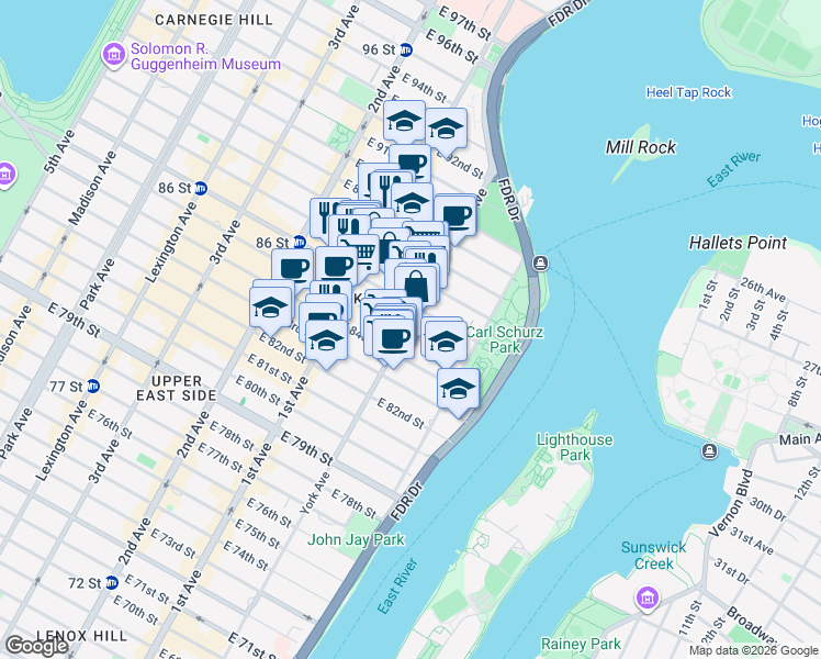 map of restaurants, bars, coffee shops, grocery stores, and more near in New York