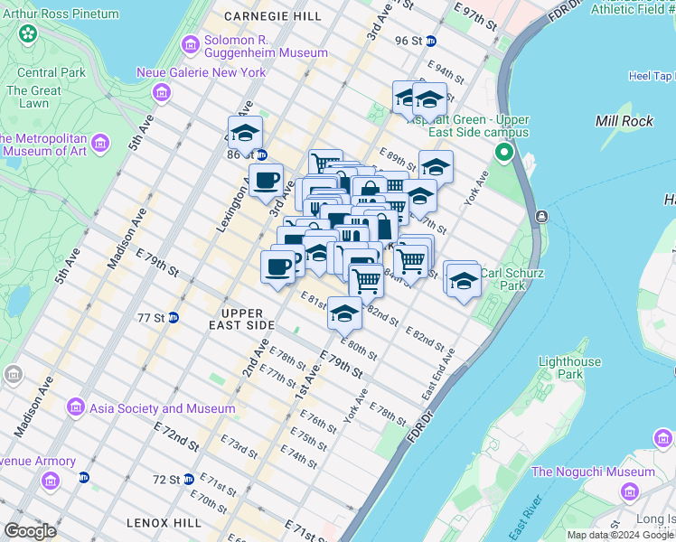map of restaurants, bars, coffee shops, grocery stores, and more near in New York