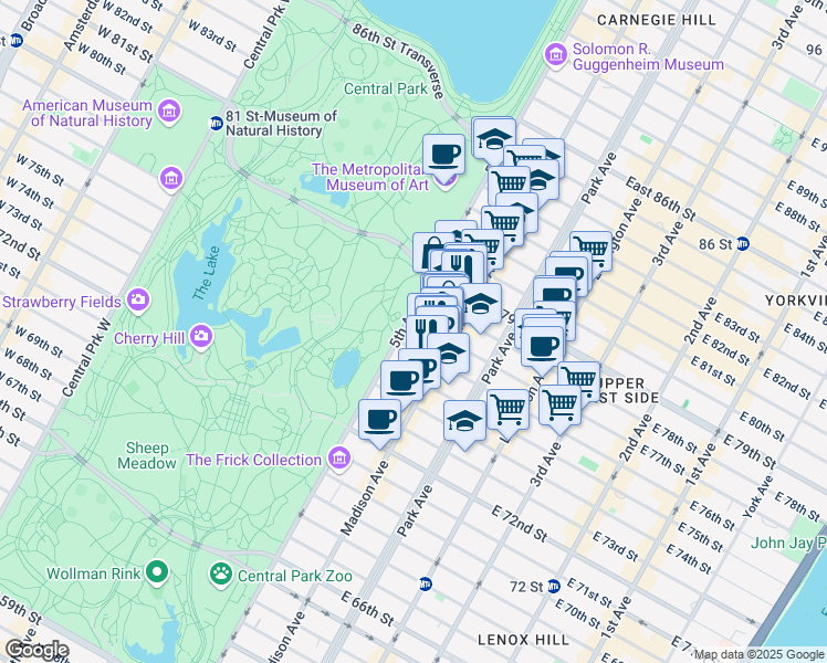 map of restaurants, bars, coffee shops, grocery stores, and more near in New York