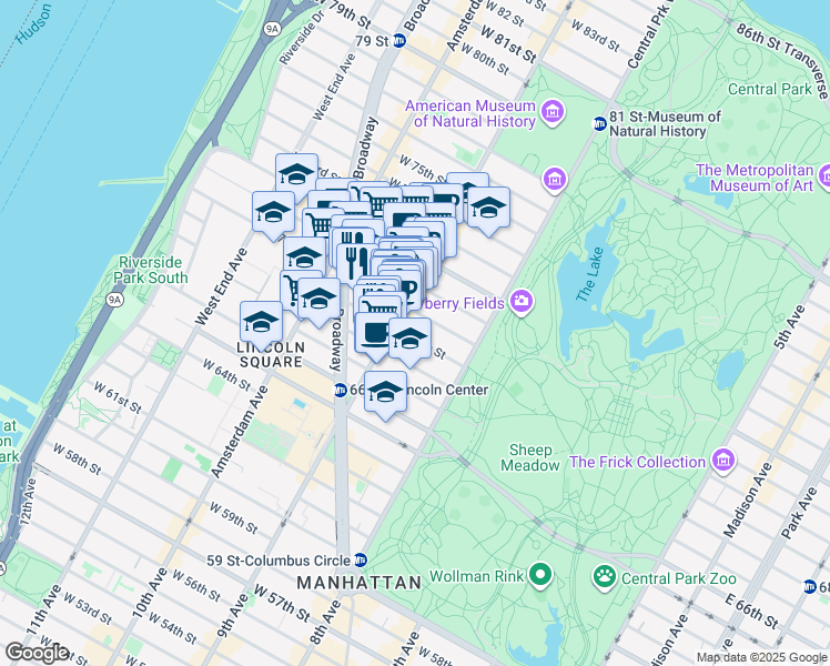 map of restaurants, bars, coffee shops, grocery stores, and more near in New York