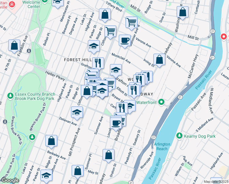 map of restaurants, bars, coffee shops, grocery stores, and more near 706 Summer Avenue in Newark