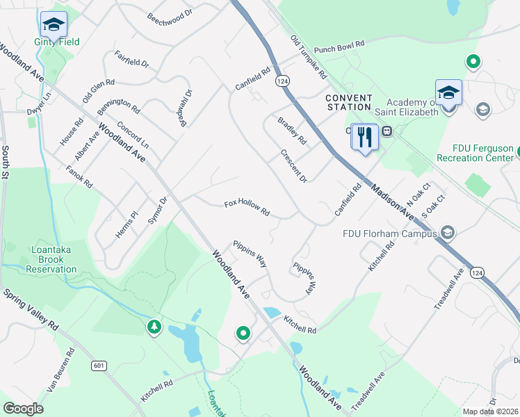 map of restaurants, bars, coffee shops, grocery stores, and more near 15 Fox Hollow Road in Morristown