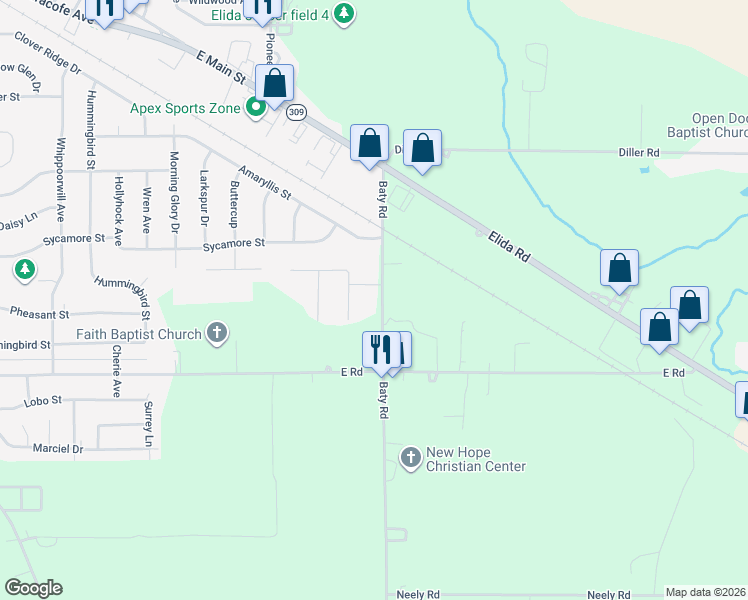 map of restaurants, bars, coffee shops, grocery stores, and more near 2600-2622 Baty Rd in Lima