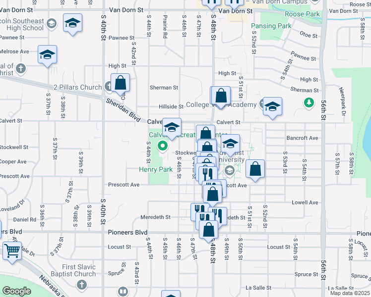 map of restaurants, bars, coffee shops, grocery stores, and more near 4645 Bancroft Avenue in Lincoln