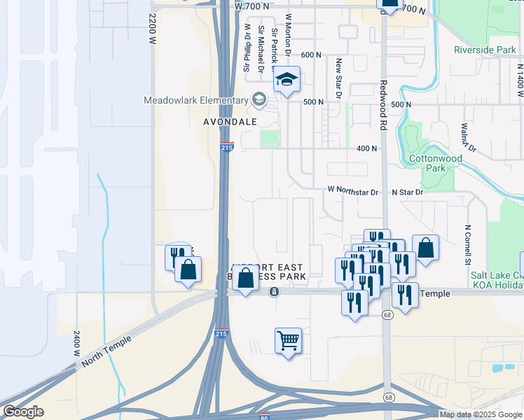 map of restaurants, bars, coffee shops, grocery stores, and more near 210 North 1950 West in Salt Lake City