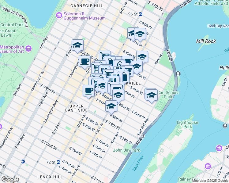 map of restaurants, bars, coffee shops, grocery stores, and more near in New York