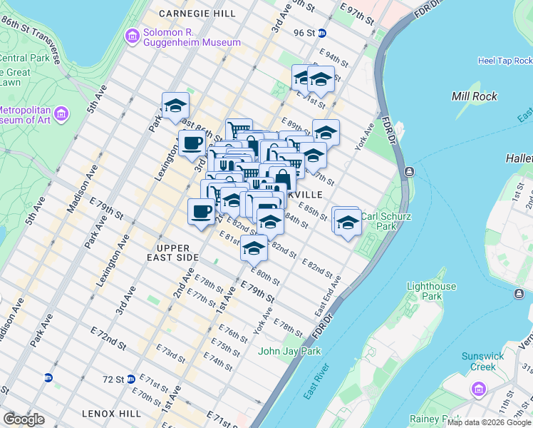 map of restaurants, bars, coffee shops, grocery stores, and more near in New York