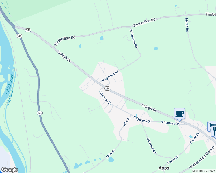 map of restaurants, bars, coffee shops, grocery stores, and more near 4818 Lehigh Drive in Walnutport
