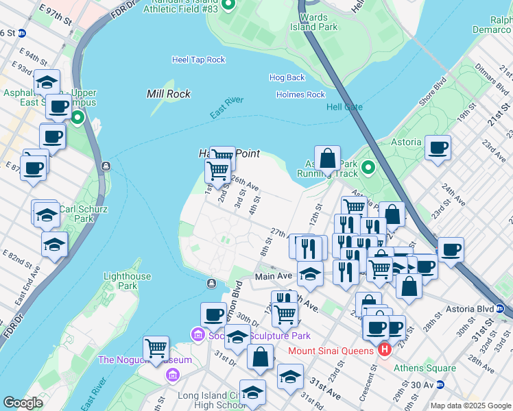 map of restaurants, bars, coffee shops, grocery stores, and more near in New York