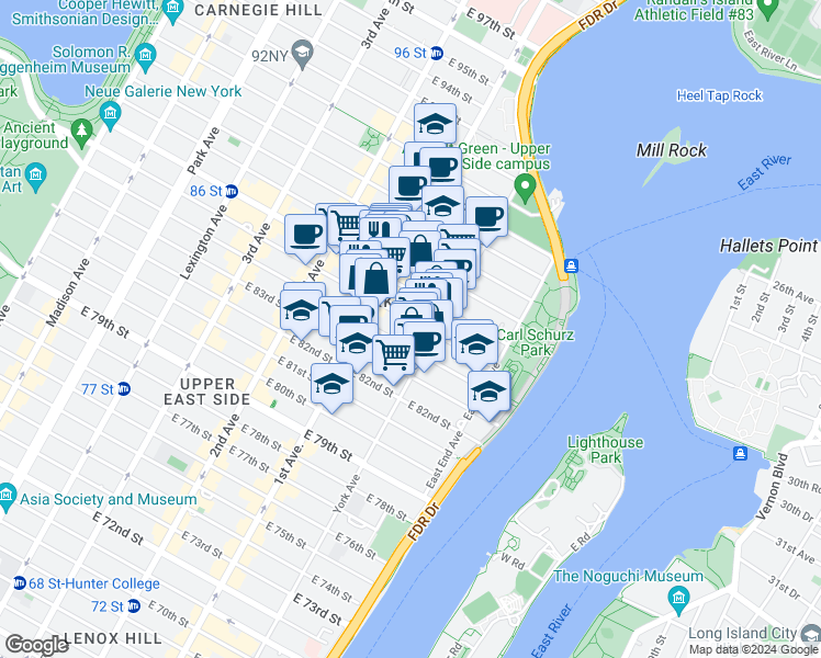 map of restaurants, bars, coffee shops, grocery stores, and more near in New York