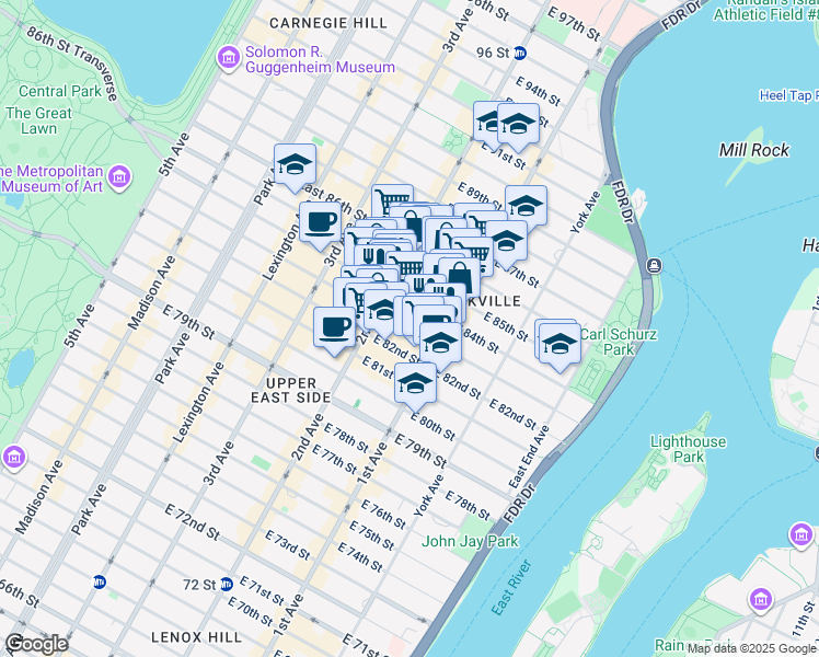 map of restaurants, bars, coffee shops, grocery stores, and more near in New York