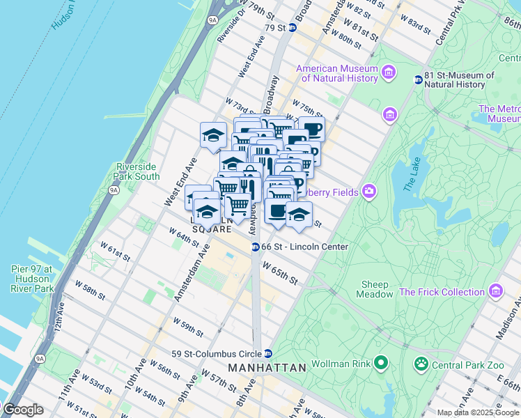map of restaurants, bars, coffee shops, grocery stores, and more near in New York